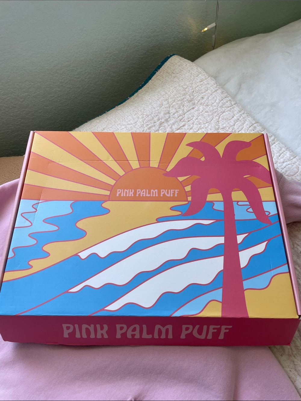 Pink Palm Puff Hoodie- Everything Comes In Waves - Picture 5 of 8